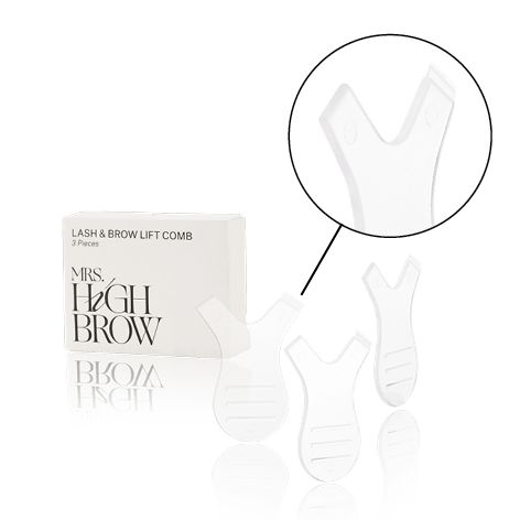 Tre vita Y-formade kammar för lashlift intill en produktförpackning.